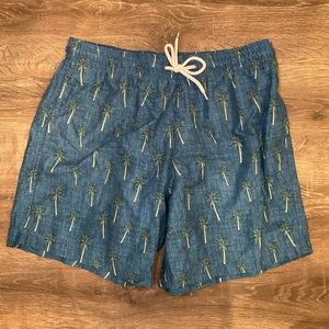 Men’s swim trunks by Trunks.  Blue with palm trees